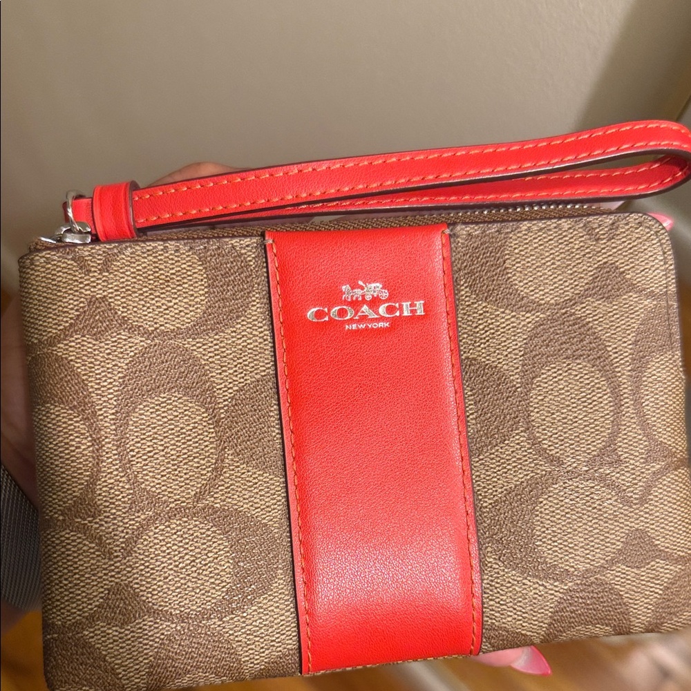 Coach Signature Brown and Red Wristlet